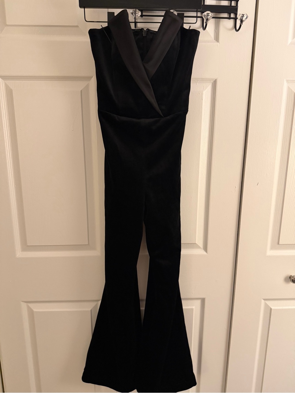 NADINE MERABI Black Velvet V-Neck Flared-Leg Jumpsuit